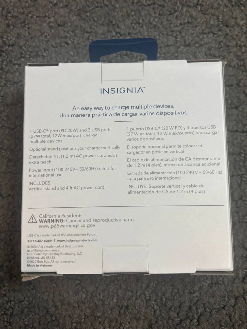 Insignia 47W 4-Port Wall Charger with 1 USB-C & 3 USB Ports New
